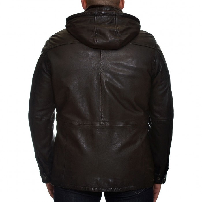 Men's Leather Jacket 77 cm Lamb Black Trapper - Sioutis Leather