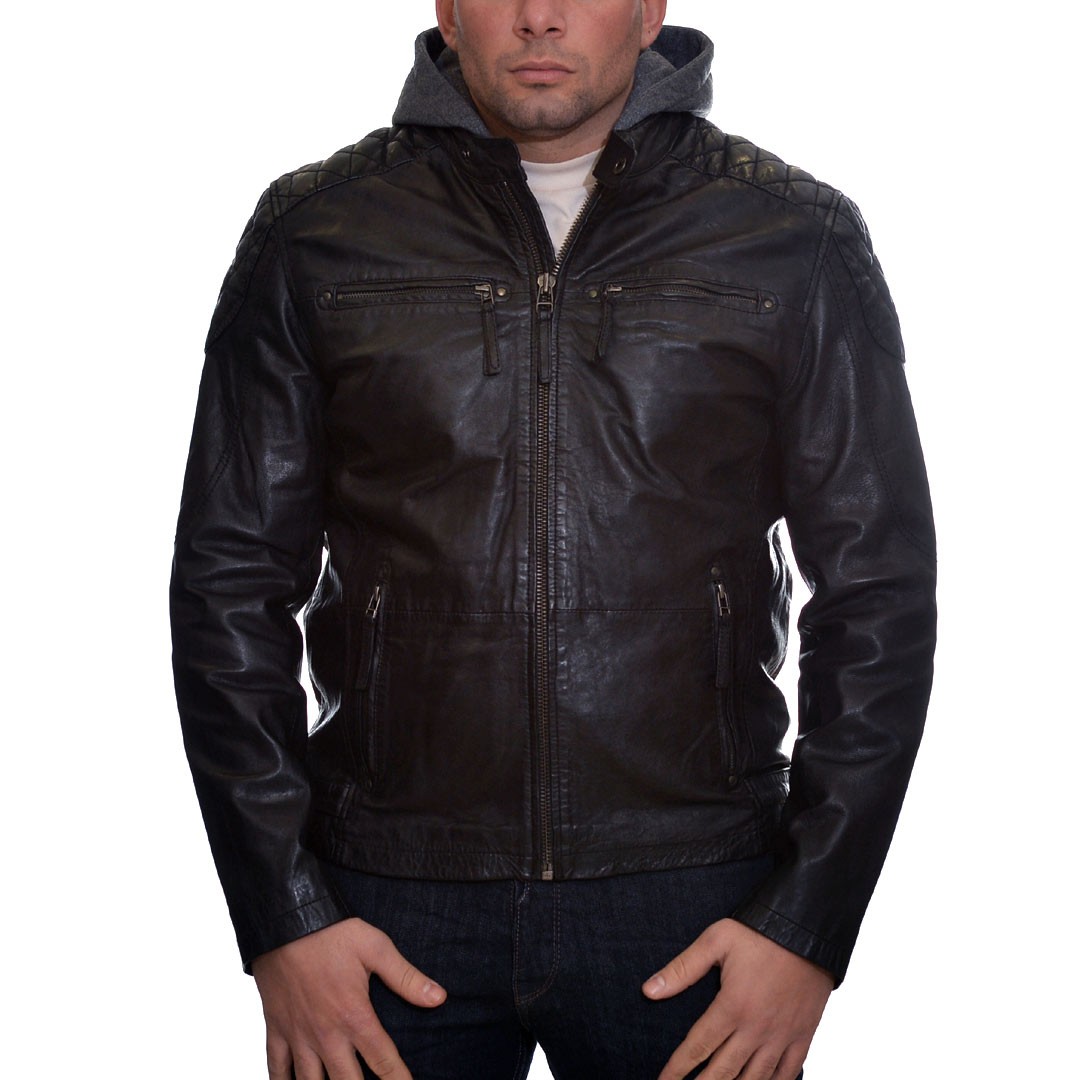 Men's Leather Jacket Lamb Black TRAPPER - Sioutis Leather